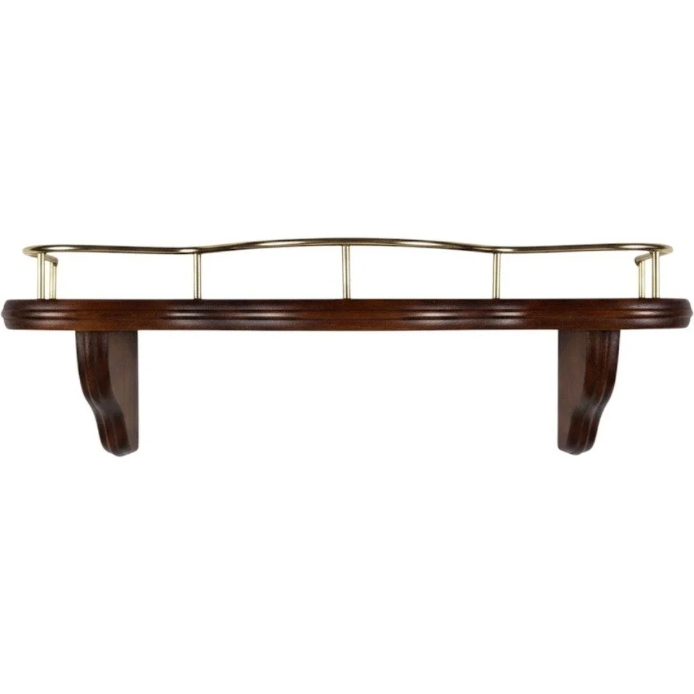 Vintage Dark Wood Wall Shelf with Brass Gallery Rail Plate Groove USA Made 16in